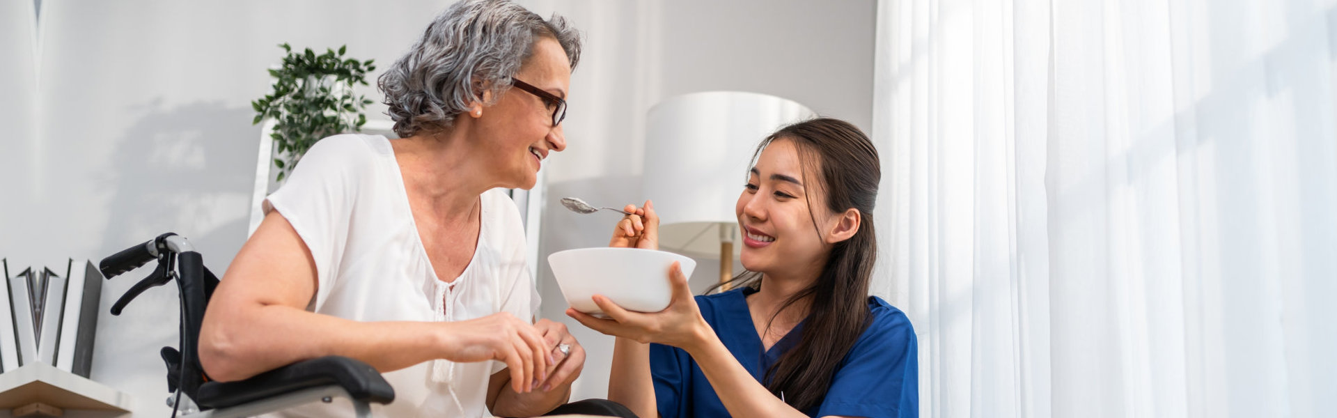 caretaker feeding the elderly